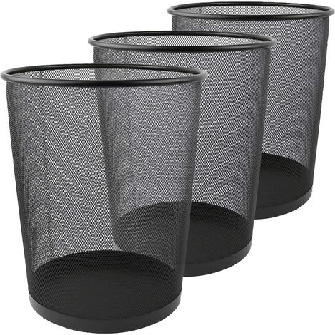 Set di 3 cestini per rifiuti, pattumiera in rete metallica da 12 litri per ufficio, cestino piccolo per cucina, camera da letto, bagno - 26,5 x 23,5 x 18,8 cm - Nero