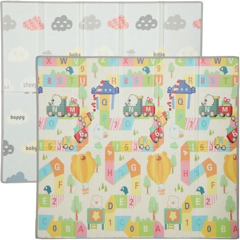 Tapis de jeu pour bébé pliable et réversible, tapis de sol en mousse épais, 200 x 180 x 1,5 cm, multicolore (1/5)