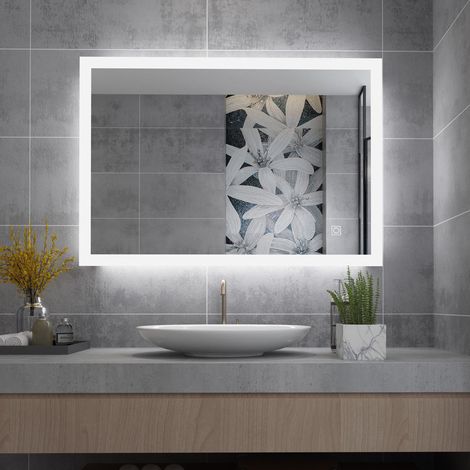 Badspiegel LED mit Beleuchtung Kaltweiß 6000-6500k Rechteck Bad Spiegel Wandspiegel Badezimmerspiegel, 80x60cm (1/5)