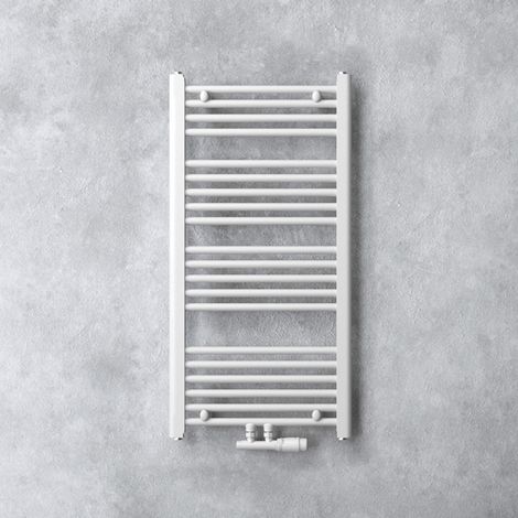 doporro Calefacción de baño diseño recto 100x50cm radiador tubular blanco conexión central horizontal (1/5)