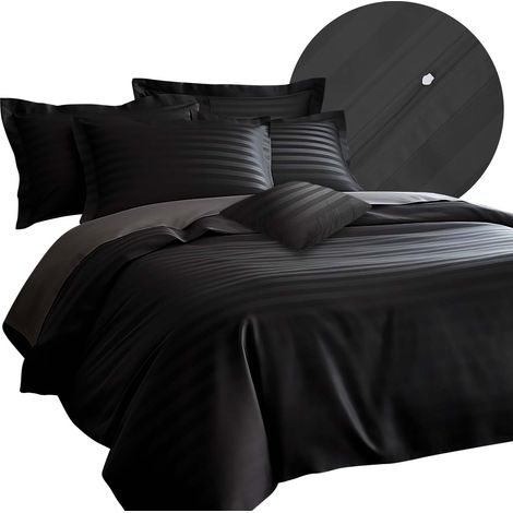 Bettwäsche-Set 180x200 cm, Baumwolle mit Bambusfaser, schwarz, 7-teilig (1/5)