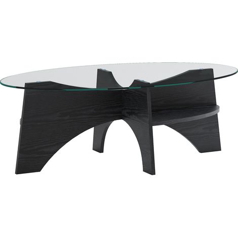 Mesa de centro ovalada moderna de vidrio de seguridad y MDF negro 104,9 x 60 x 35,6 cm (1/5)