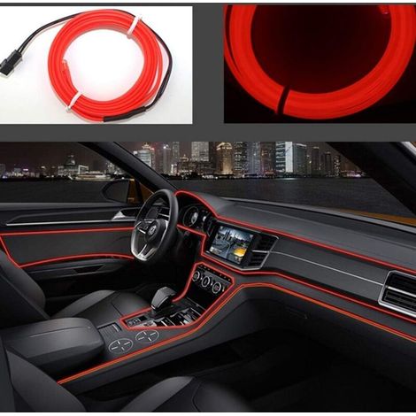 Cable USB para interior de coche, bicicleta, decoración de festivales, luz LED electroluminiscente brillante, luces blancas frías con luz de conducción, tira luminosa, 12 V (rojo, 5 m) - Fei Yu (1/5)