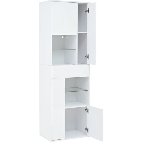 Vitrine blanche en panneaux de particules 55 x 38 x 170 cm avec LED et 1 tiroir sans matelas (1/5)
