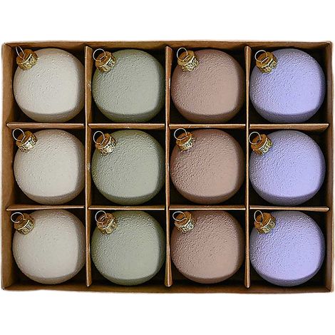 Set mit 12 bunten, strukturierten Retro-Weihnachtskugeln, Weihnachtsbaumschmuck, kreative Fensterdekoration (6 cm strukturierte Kugeln - 12 neblige Waldfarben) (1/2)