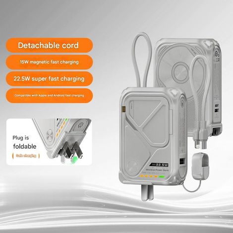 Batterie externe magnétique, chargeur ultra rapide PD, chargeur sans fil multifonction, chargeur secteur (gris) (1/5)