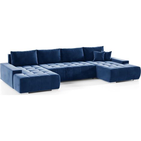 Wohnlandschaft Sofa mit Schlaffunktion VOGAR Stoff Monolith Blau (1/4)
