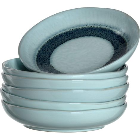 Lot de 6 assiettes creuses en céramique, passent au lave-vaisselle, avec glaçage, 6 assiettes rondes en grès, Ø 20,7 cm, bleu (1/5)