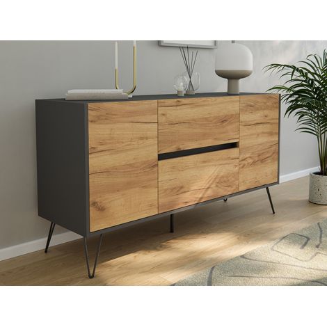 Sideboard Yako 140cm 2 SoftClose 2 Türen Grafit/Eiche Front