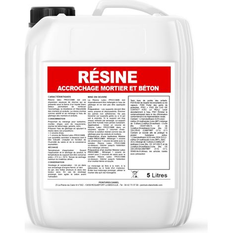 Résine d'accrochage, adjuvant ciment, mortier, béton, améliore la résistance, l'imperméabilité, la dureté - Résine latex PROCOM ffffff 5 litres (1/5)