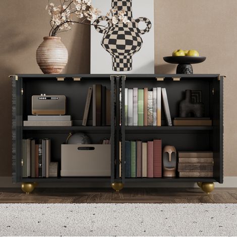 Buffet enfilade 4 portes 120 cm MDF noir OKMYHOME (1/5)