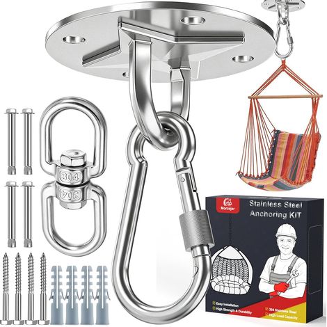 Crochet de plafond pour charge lourde, 450 kg, rotatif à 360°, en acier inoxydable, pour balançoire, fauteuil suspendu, sac de frappe, swing de yoga, avec kit de fixation (1/5)