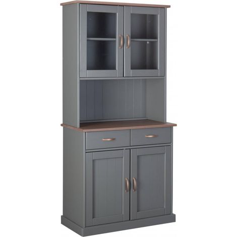Dmora Aparador con 2 puertas cerradas, 2 vitrinas y 2 cajones, en pino macizo pintado gris con tapa y acabados marrones, 90x45x191 cm, con embalaje reforzado (1/5)