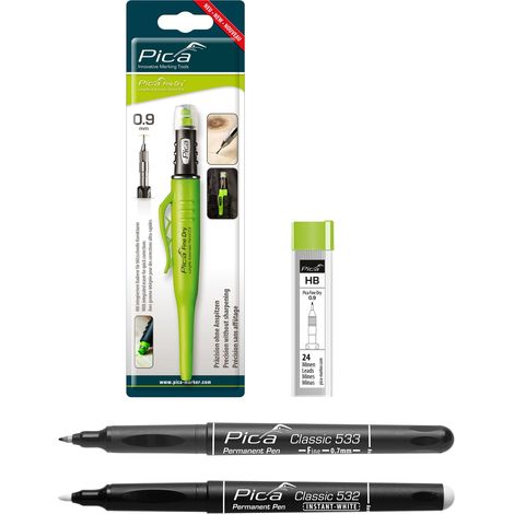 vasalat Pica Fine Dry Tieflochmarker + Ersatzminen HB + Permanent Pen Fine schwarz + Permanent Marker weiß Set 4-teilig (1/5)