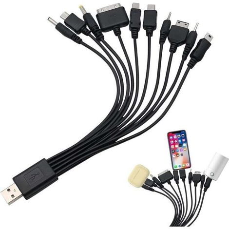 10-in-1 Universal-Handyladegerät – Universelles Ladekabel mit mehreren Anschlüssen – USB-Ladekabel kompatibel mit Samsung. LG. Huawei. ZTE. Sony Ericsson. Nokia und PSP (1/5)