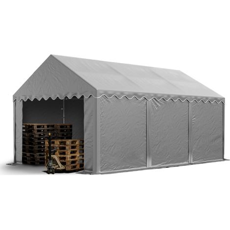 TOOLPORT Storage tent 4x6 m PVC 750 N waterproof grey shelter with ground frame (1/5)