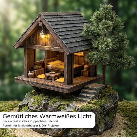 Set mit 2 Mini-LED-Puppenhauslampen mit Batteriehalter – Warmweiß – Miniaturlampe (batteriebetrieben) – Mikro-LED für Modellbau und Bastelprojekte – Puppenhauszubehör (1/4)