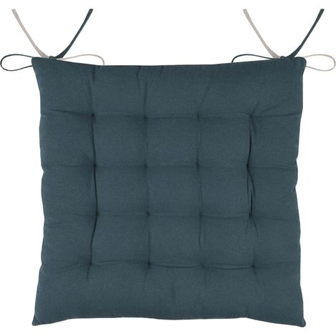 Coussin de chaise bicolore réversible en coton Cobalt et Lin (1/3)