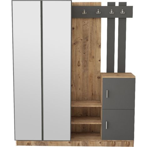 Mobile d'ingresso design legno e grigio con specchio ANKA