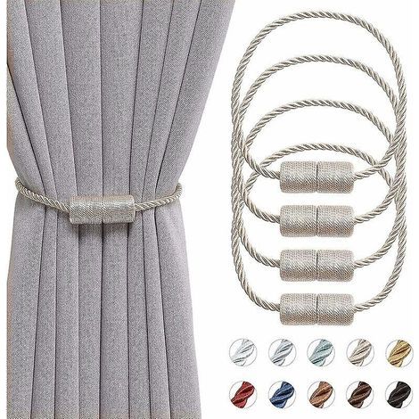 Juego de 4 alzapaños magnéticos hechos a mano de 40,6 cm en cuerda trenzada para cortinas de ventanas de hogar y oficina (beige) (1/5)