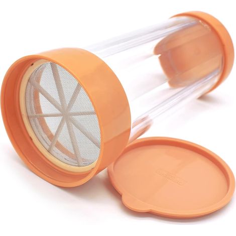 Secoueur Tamiseur, Couvercle à Mailles Fines Tamis à Farine Shaker Sucre Poudre Saupoudreuse à Epices Distributeur Poudre Shaker pour Chocolat Farine Fine Sucre Cacao (Orange) (1/5)