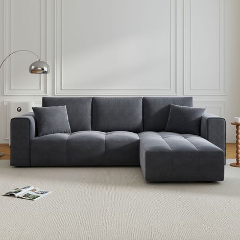 Divano angolare convertibile a 4 posti con contenitore in velluto grigio antracite BRIGHTON (1/4)