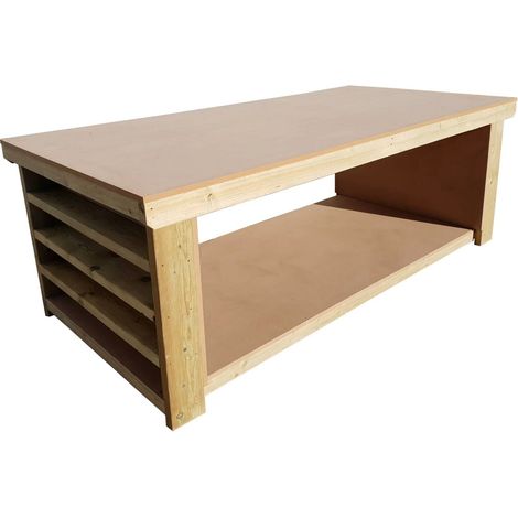 Wooden MDF Top Workbench with Extra shelving, 3ft(90cm) Depth, 4ft(120cm) length, With wheels