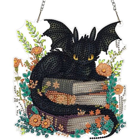 Pendentif 5D Dragon Diamond Painting avec chaîne, kit de bricolage pour fenêtre pour adultes