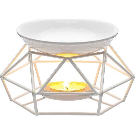 Lampe bougie parfumée en métal avec support chauffe-bougie, brûleur de parfum, blanc. (1/5)
