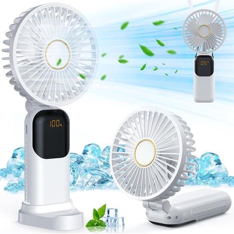 Mini ventilatore portatile，ricaricabile tramite USB，piccolo ventilatore tascabile，5 velocità con supporto，bianco (1/2)