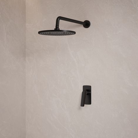 EVERSTEIN Unterputz Duschsystem Regendusche Kopfbrause Einbau: Schwarz Matt Unterputz Duscharmatur Messingkörper, 10 Zoll Kopfbrause Regenstrahl Mischbatterie G1/2 Badezimmer Dusche Wandmontage Set (1/5)
