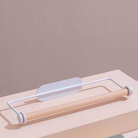 Porte-Serviettes/Porte-Film Adhésif Multifonction Support Murale Inox et Bois Blanc Installation Sans Perçage ManoKitchen FIX+ (1/5)