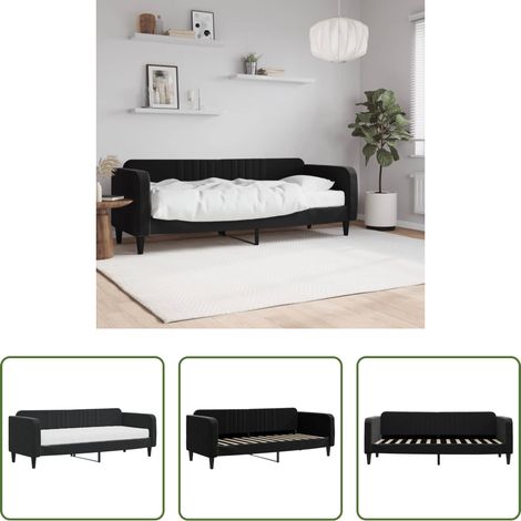 Canapé-lit - Lit de jour avec matelas noir 80x200 cm velours (1/5)
