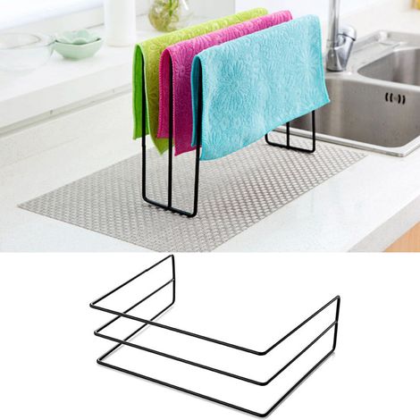 Abtropfgestell für Geschirrtücher aus Eisen, Handtuchhalter fürs Badezimmer, Wandhalterung für Schneidebretter, Deckelhalter mit Saugnapf, schwarz (1/5)