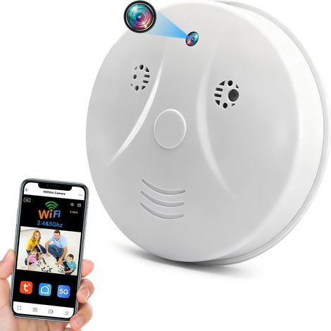 Caméra Espion WiFi 5G, Mini Camera Cachée Espion Discrete sans Fil HD 1080P, Micro Espion Détecteur de Fumée avec Vision Nocturne et Détection de Mouvement Enregistrement en Boucle (1/5)