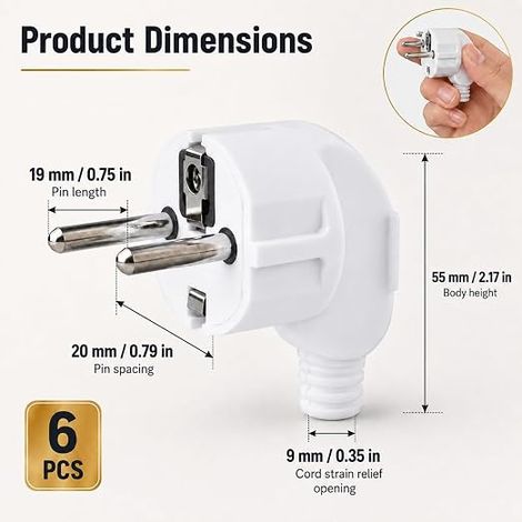Prise Electrique IP44 Coudées 250V 16A avec Contact de Terre, Fiche 250V Électrique Type F à Vis sans Soudure, Fiche Electrique Male pour Réparation de Câbles, Rallonges et Installations (1/4)