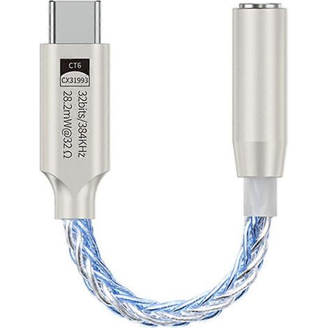 Adaptateur audio USB Type-C vers prise jack 3,5 mm HiFi 32 bits/384 kHz, décodeur audio numérique haute résolution, convertisseur AUX pour casque, bleu (1/5)