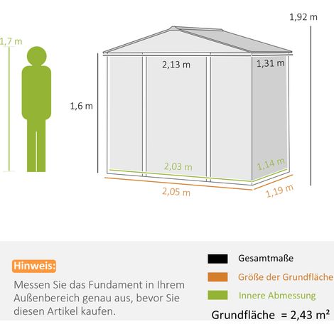 2,43 ㎡ Gerätehaus, 213 x 131 x 192 cm Geräteschuppen mit Satteldach, Abschließbare Schiebetür, wetterfest, Grau (1/5)