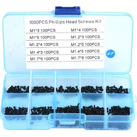 Vis Autotaraudeuses - Tête Plate - Acier Inoxydable - M1 M1.2 M1.4 M1.7 - Pour Montres Lunettes Électronique - Lot de 1000 (1/5)