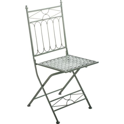 Chaise pliable de jardin terrasse balcon design rustique en fer forgé vert vieilli 100003863