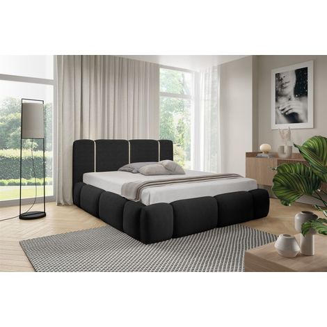 Polsterbett Schlafzimmerbett SPRINGS Komplettset 200x200cm in Stoff Lambi Schwarz
