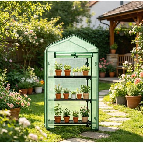 Serra da giardino su ruote 70 x 50 x 131 cm, 3 ripiani, verde DESVIAE (1/5)