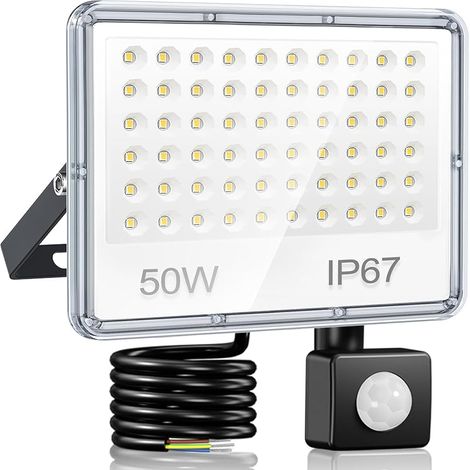 Projecteur LED Exterieur Detecteur de Mouvement 50W - Spot LED Extérieur Detecteur de Mouvement 5000LM 6500K, IP67 Etanche Eclairage pour Jardin, Patio, Garage (1/5)