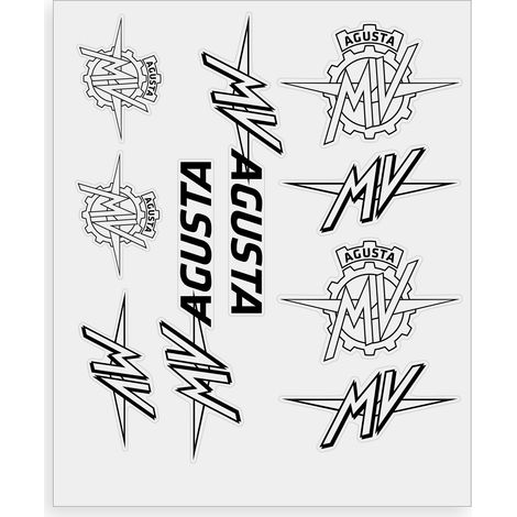 Adesivi per MV Agusta – Set 9 Sticker di Colore Nero, Resistenti ad Acqua e Raggi UV, Made in Italy, Licenza Ufficiale, Foglio 240 x 200 mm (1/5)
