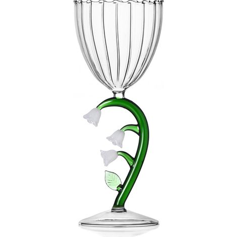 Calice Optico, fleur blanche, collection botanique, 28 cl, verre borosilicate, fait à la main (1/2)