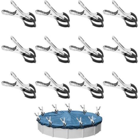 Lot de 12 pinces métalliques pour bâche de piscine, pinces de fixation pour serre de jardin avec film de protection, pinces pour piscines hors sol, pinces haute tension pour bâche de couverture (1/4)