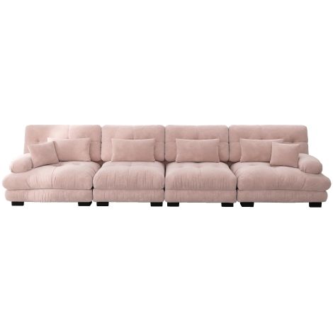 Sofá recto, sofá de 4 plazas con 6 cojines, asiento profundo, de felpa (chenilla), rosa (1/5)