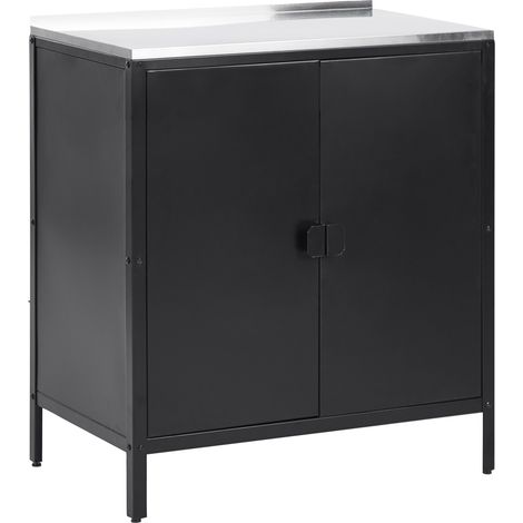 Armario de metal negro plateado 90 cm acero inoxidable 2 puertas cocina exterior Vilama