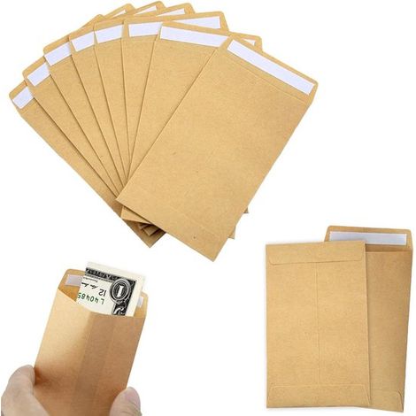 Lot de 100 petites enveloppes en papier kraft brun de 12 x 8 cm pour pièces de monnaie et graines (1/5)