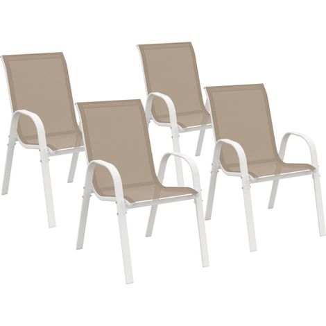Set di 4 sedie da giardino impilabili LYMA in metallo e textilene, bianco e beige